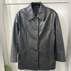 Vintage Winlit Leather Jacket Black Genuine Leather Button Front Size Medium